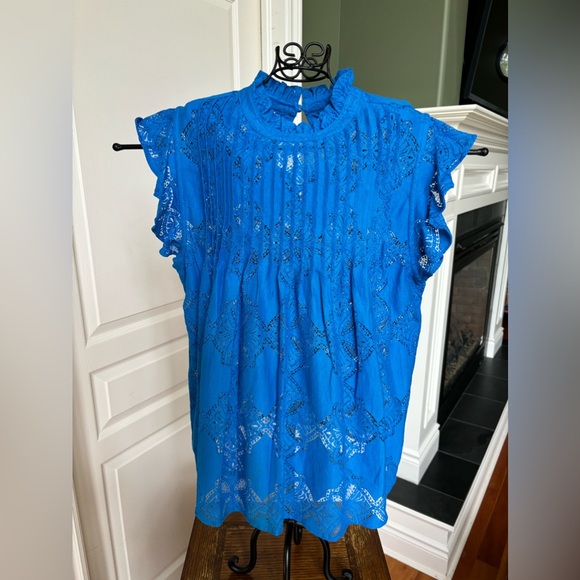 Reitman’s size small electric blue lace sheer blouse. - Picture 1 of 15